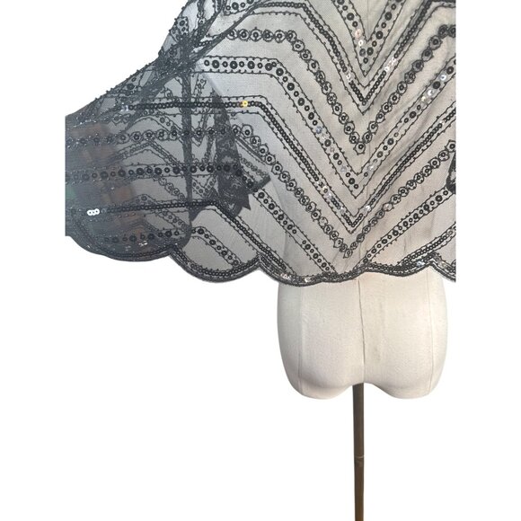 Vintage Black Sequin Sheer Capelet Shrug Bolero - Picture 11 of 14
